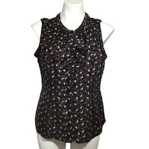 Etcetera Black Silk Sleeveless Equestrian Print Blouse Size 8
